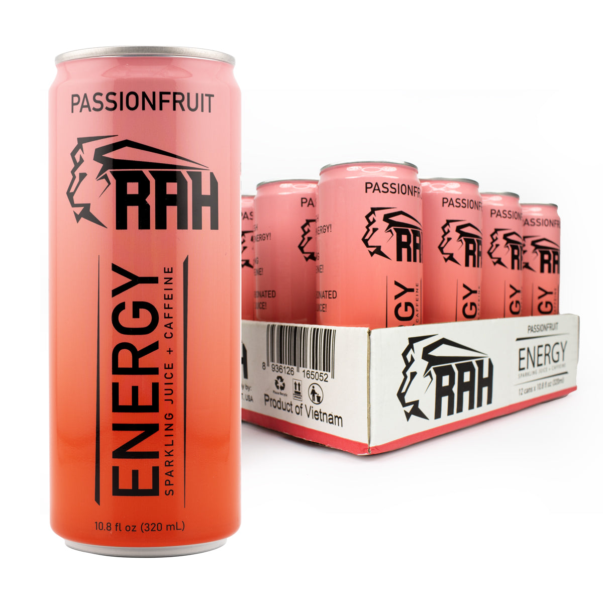 RAH Energy, Passionfruit, Sparkling Juice + Caffeine 10.8fl oz Can (12 Pack)