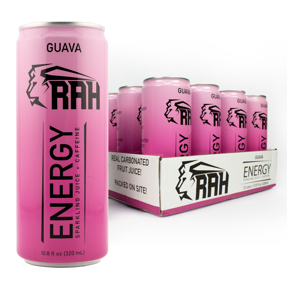 RAH Energy, Guava, Sparkling Juice + Caffeine 10.8fl oz Can (12 Pack)